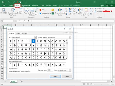 How to put symbol in excel
