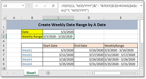 How to put weekly dates in excel