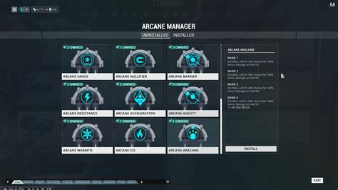 How to rank up arcanes warframe. E.g., with a maxed Intensify and a weapon that inflicts 250 total damage, a rank-3 Eclipse will increase the weapon's total damage to a maximum of 250 × (1 + 200% × [1 + 30%]) = 900. The amount of bonus damage or damage reduction gained is not only determined by the amount of Ability Strength , but also the amount of environmental lighting at Mirage's … 