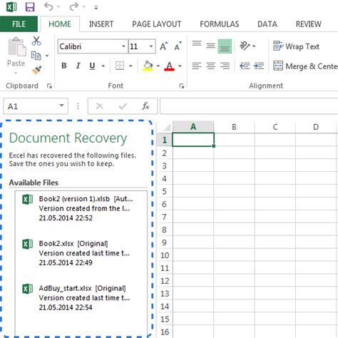 How to recover data in excel sheet