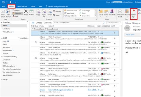 How to reminder mail in outlook