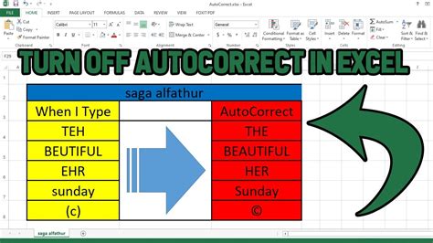 How to remove autocorrect in excel