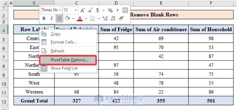 How to remove blank in pivot table