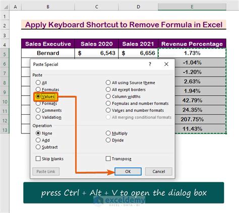How to remove formula in excel shortcut