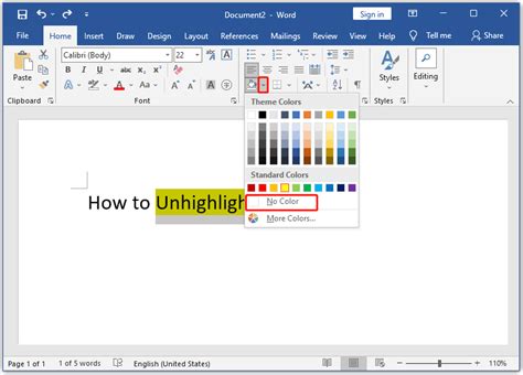 How to remove highlighting in word