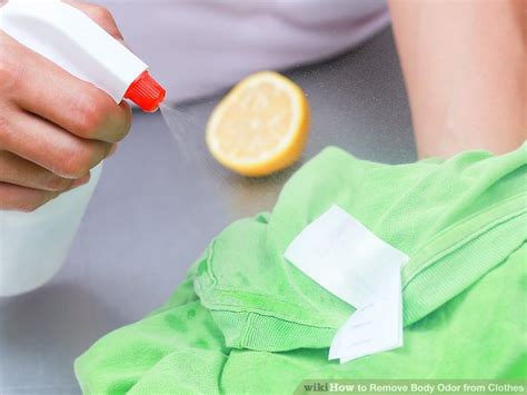 How to remove odor from clothes. To get rid of the urine smell, begin by soaking the clothes in diluted bleach, vinegar, or an enzyme-based laundry detergent mixed with warm water. Let sit for 4 hours or overnight to effectively get rid of the smell. Once soaked, run the clothing in the washing machine at a normal setting. Air-dry when finished. 