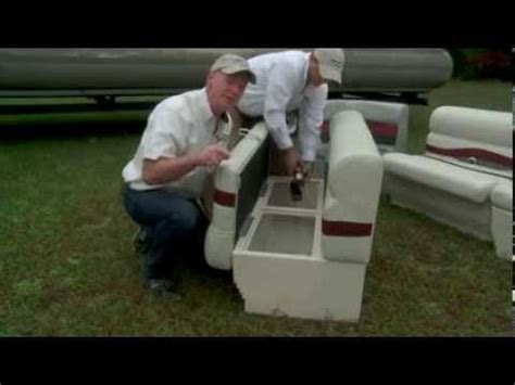 How to remove pontoon boat seats. Lift the bottom seat cushion and look at its edges: the seat covers may be slip-ons with a zipper or other kind of closure. If so, pull the foam cushion out of the cover and send the seat cover to the upholsterer or set it aside to take to your own workshop. Set the foam cushion back in place. Pull on the back cushion of the seat, in case the ... 