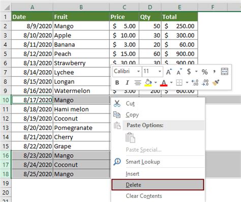 How to remove repeated entries in excel