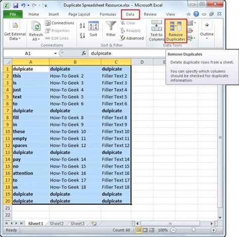 How to remove repeating rows in excel