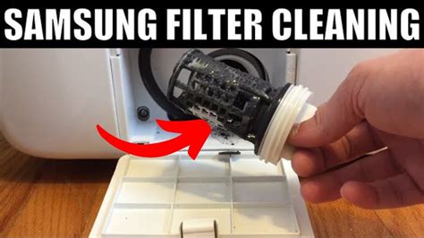 How to Clean the Debris Filter on a Samsung Top Load Washer. Unplug your washing machine. Locate the cover to the filter compartment in the lower right-hand corner of the machine. The filter compartment is on the front of the machine. Open the cover with a coin or key by gently inserting the coin in the ridge of the cover and prying it …. 