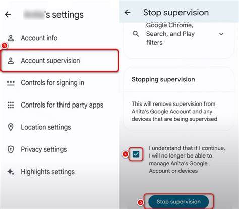 How to remove supervision from google account.  Want to remove parental controls or stop...