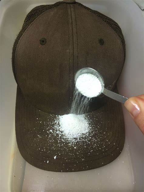 How to remove sweat stains from hat. May 2, 2021 · Add one tablespoon of laundry detergent to a medium-sized bowl of warm water. To make bubbles, agitate. Then, submerge the hat in water and soak it for four hours. To break up the stains, stir the ... 