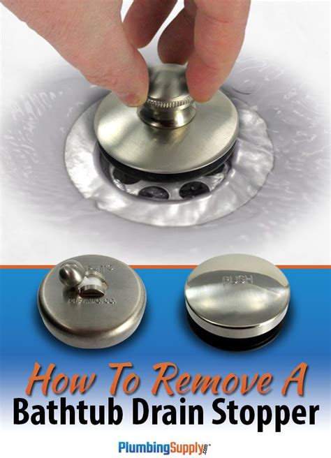 How to remove tub drain stopper. 2. Removing the Existing Tub Stopper to Access the Drain. Next, you must remove the bathtub stopper to access the drain. How to remove a tub stopper depends on the type you have. Rubber: Pull the stopper out by the chain or the knob. If it is stuck, you might need to use a pair of pliers to loosen it. 