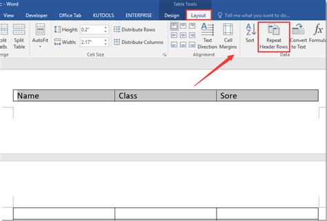 How to repeat header in word