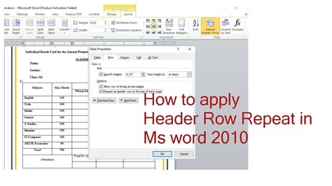 How to repeat header row in Microsoft Word YouTube