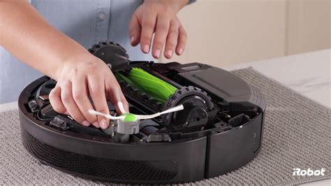 How to replace edge sweeping brush on roomba. Cleaning the Edge-Sweeping Brush. Use a coin or small screwdriver to remove the screw holding the Edge-Sweeping Brush in place. Pull to remove the Edge-Sweeping Brush. Remove any hair or debris, then reinstall the brush. Cleaning the Front Caster Wheel. Pull firmly on the front wheel module to remove it from the robot. 