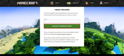 How to reset minecraft password