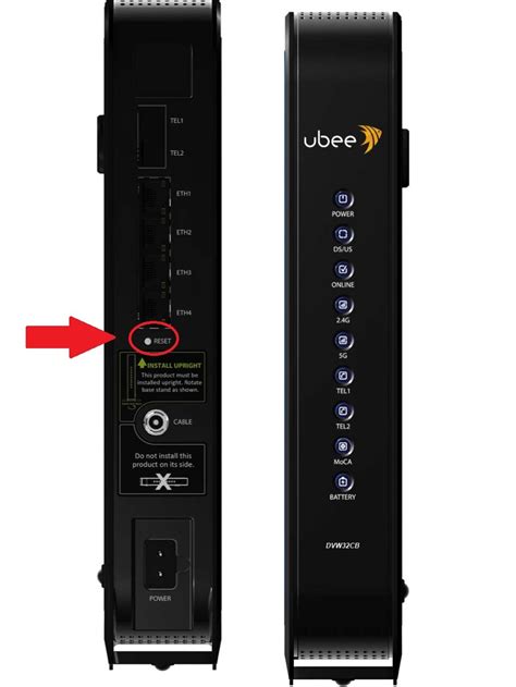 How to restart a ubee router. Ubee Interactive 8 2.5 Back Panel Connectors Power This is where you plug in the included power adapter. Remember to use only the power adapter that came with the cable modem. 1000BaseT This is where you plug in the included Ethernet cable. The other end connects to the Ethernet port on the PC or NIC. Reset 