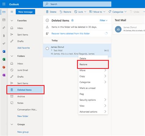 How to restore deleted mail in outlook