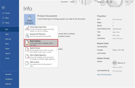 How to restrict document editing in Microsoft Office Franklin Hoge1949