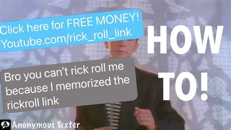 How to rick roll someone with a fake link. Have you ever wanted to prank your friends with a classic Rickroll? Now you can, with the Rickroll generator. Just enter any url and generate a fake preview that looks like a legitimate website, but actually leads to the iconic video of Rick Astley singing "Never Gonna Give You Up". Try it now and have some fun! 