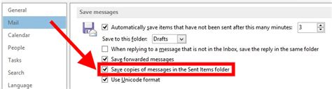 How to save sent mail in outlook