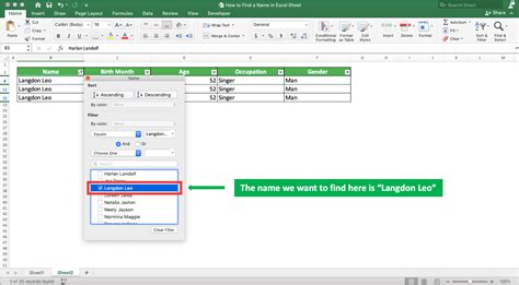 How to search name in excel file