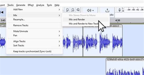 How to select audio in audacity.  When mixing with the Mix commands all selected tra...