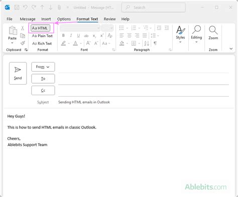 How to send html in outlook