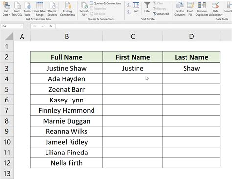 How to separate full name in excel