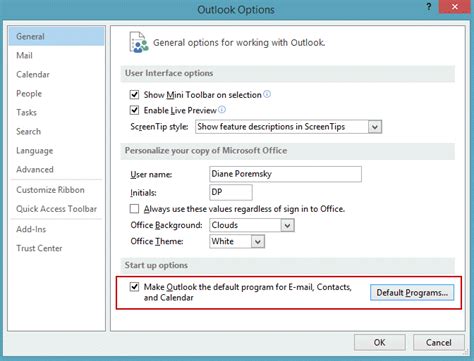 How to set default email in outlook