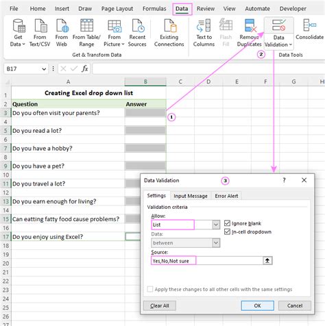 How to set dropdown in excel