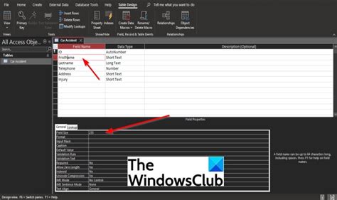 How to set field size in access