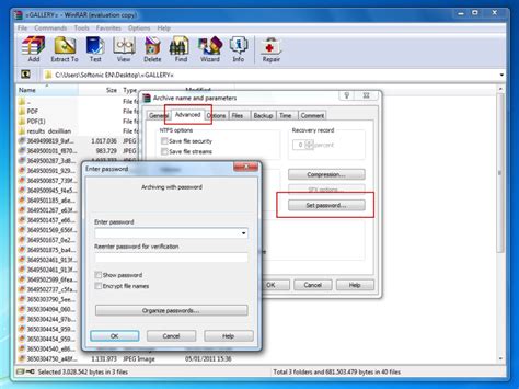How to set password in winrar