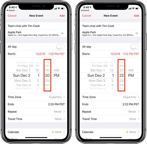 How to set precise times in 1minute increments in Apple Calendar for iOS