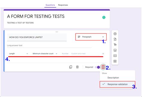 How to set response lengths in Google Forms. (Minimum and Maximum)