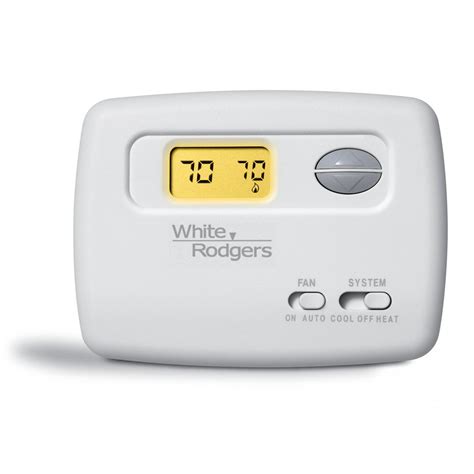 White Rodgers 80 Series. Programmable thermostat. First, select the heating or cooling mode by toggling the system switch. After that, tap on the “Menu” button. Then, the display will change, with the “Schedule” label flashing on the display. Press “Next” or the Menu button right next to it, to enter this menu.. 