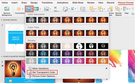 How to set transparent color in powerpoint