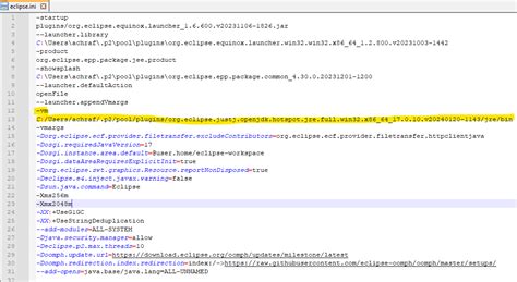 How to set vm arguments in eclipse run configuration. ini file or by using a <l...