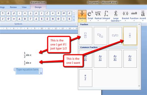 How to show a fraction in word