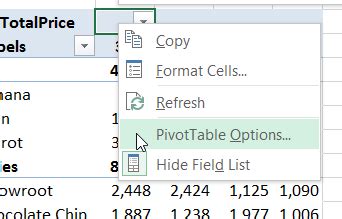 How to show pivot table options