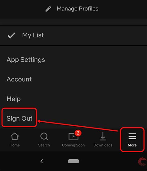  To sign out of the Netflix account on your device, follow these steps. Go to the Netflix home screen, then go left to open the menu. At the bottom, select Get Help > Sign out > Yes . . 