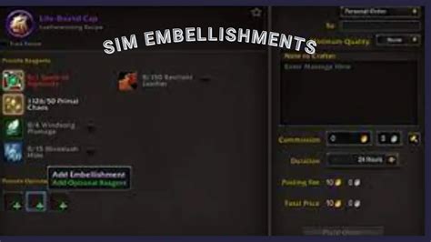 How to sim embellishments wow. Mar 6, 2018 · How to Sim Your DPS This is by far the easiest sim to do and, other than the first section we listed concerning your character import, there is very little to do. You can change the options as you wish to, such as if you want to simulate for a cleave fight, you can change the Fight Style, but there is little to do other than that. 