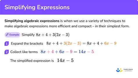 How to simplify. While simplifying an algebraic expression with a fraction, the fraction must be in the simplest form, and only the unlike terms are kept using any change. Simplifying with Factors. Some expressions require factoring for simplification. In such an expression, we remove the common factors among all the terms and keep the remaining ones … 