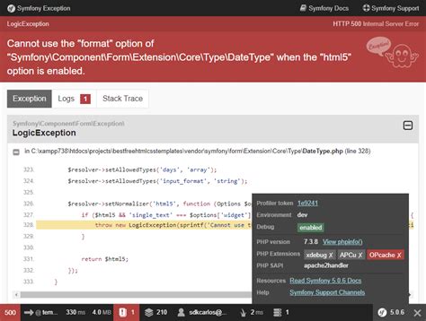 How to solve Symfony 5 exception Cannot use the "format" option of