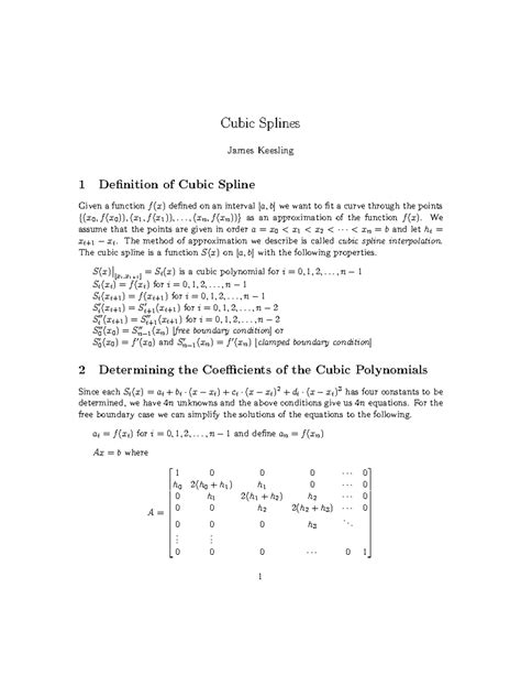 How to solve cubic splines.  The splines must agree with the function (the y-coordin...