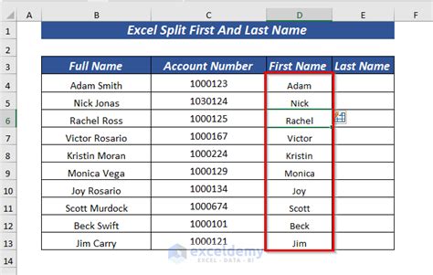 How to split a name in excel
