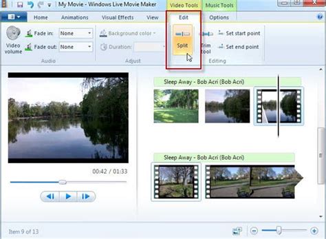 How to split in movie maker
