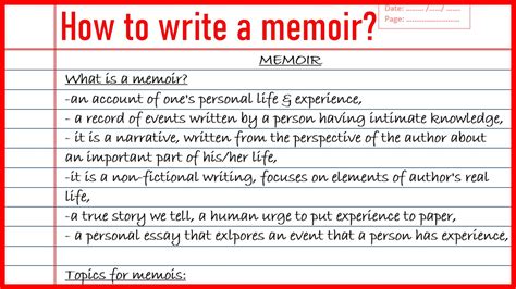 How to start a memoir. Mar 30, 2022 · Here are some tips for beginners: 1. Brainstorm: Start by brainstorming a list of potential topics or stories you could include in your memoir (your life, lost love, career, family, friends ... 