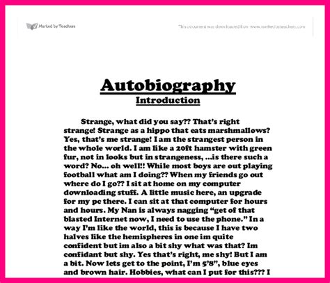How to start an autobiography. Step 1: Goals and Outcomes. Students will be able to write a 5 paragraph autobiography and present their life story to the class using a form of media/technology. Writing Standard 3. Write narratives to develop real or imagined experiences or events using effective technique, descriptive details, and clear event sequences. a. 